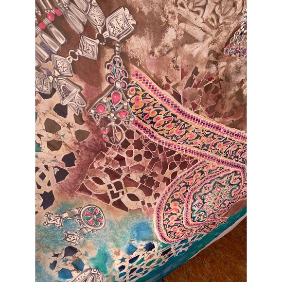 King Tut Exhibit  Silk Blend Scarf With Intricate Jewel-Inspired Motif & Turquoi - Picture 9 of 16